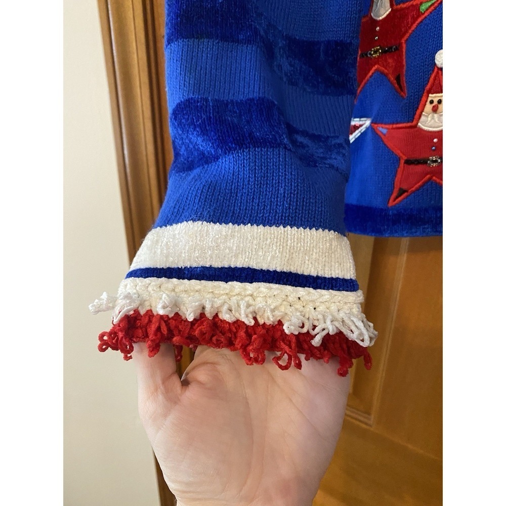 VTG Jack B Quick Sweater Christmas Santa Holiday Beaded Cardigan XL Patriotic - Picture 6 of 11